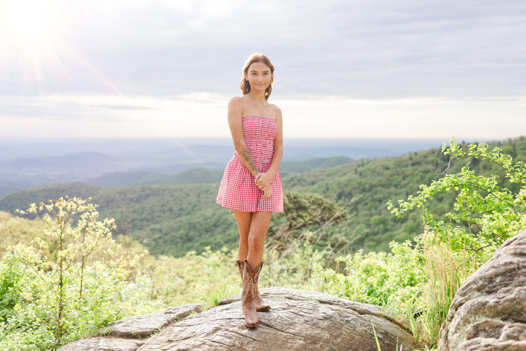 Shenandoah National Park senior photography session with mountain backdrop