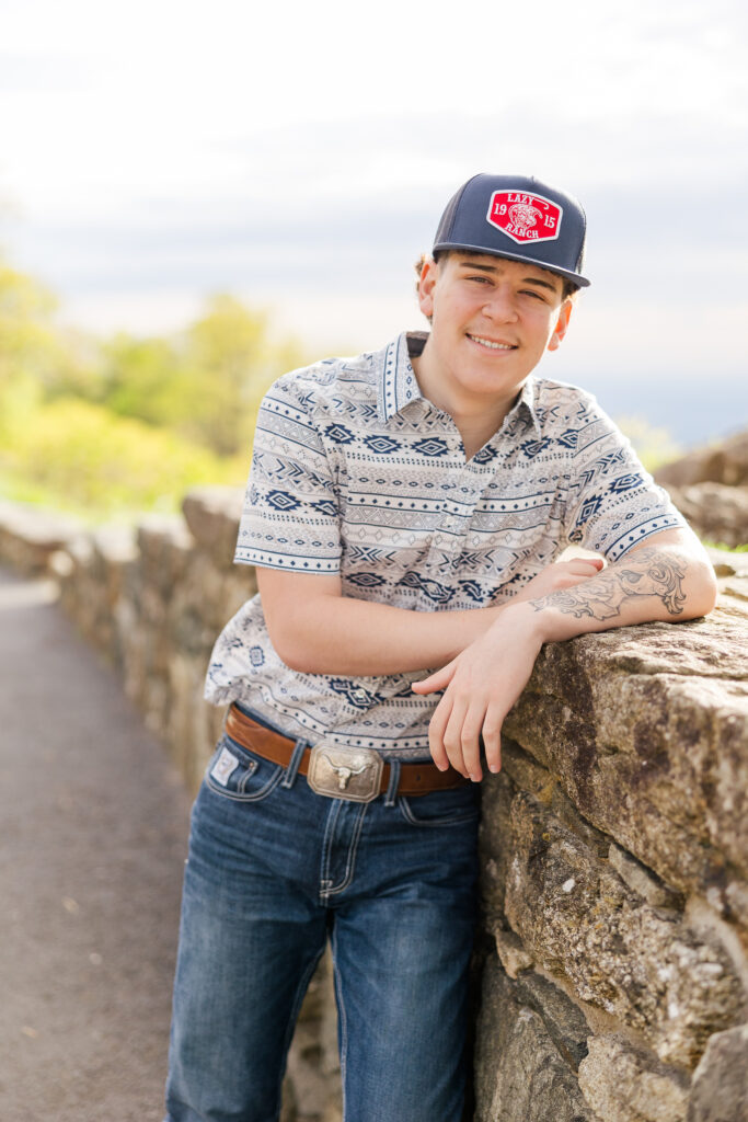 Fall senior portraits with colorful foliage in Shenandoah National Park