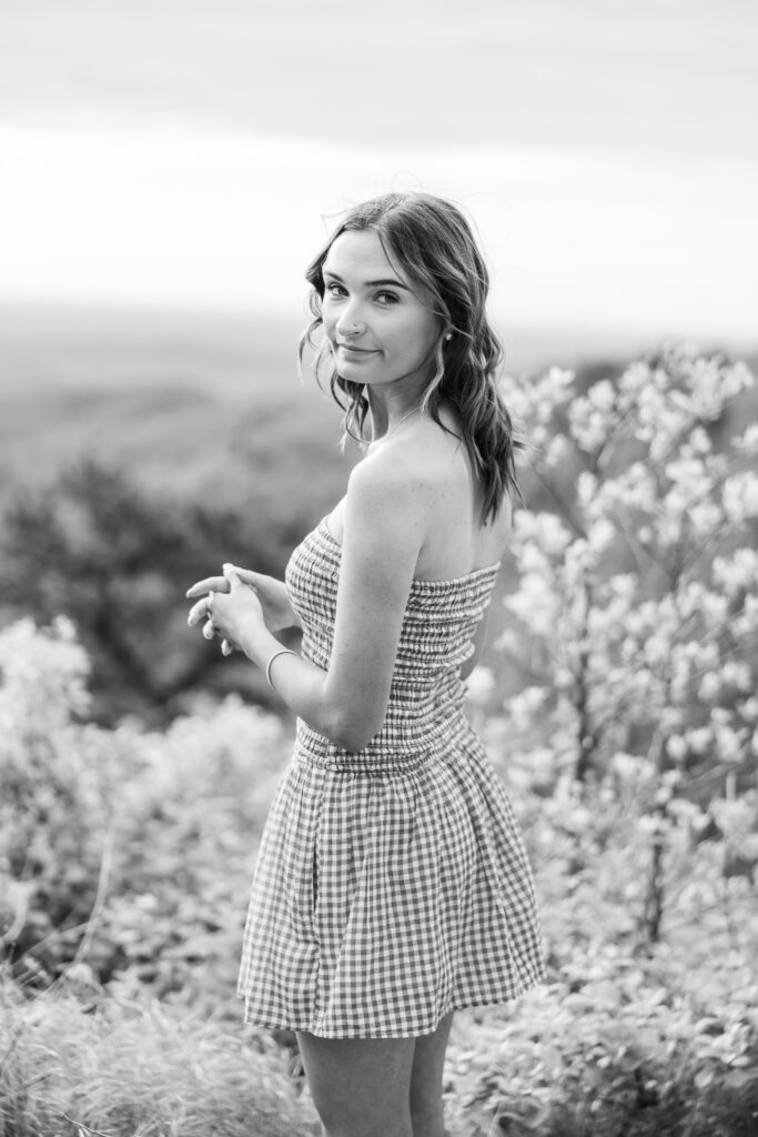 Senior portrait session on Skyline Drive overlook in Shenandoah National Park