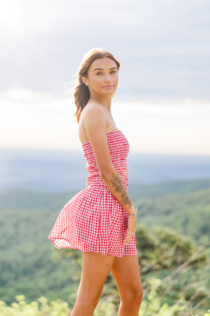 Senior portrait session on Skyline Drive overlook in Shenandoah National Park