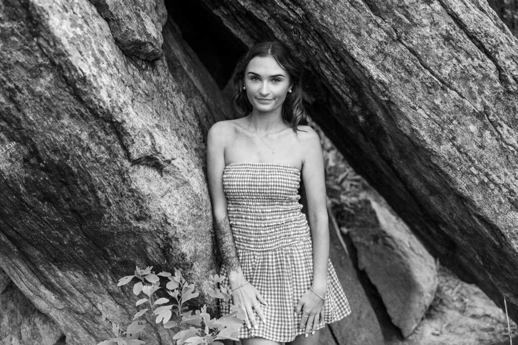 Senior portrait session on Skyline Drive overlook in Shenandoah National Park