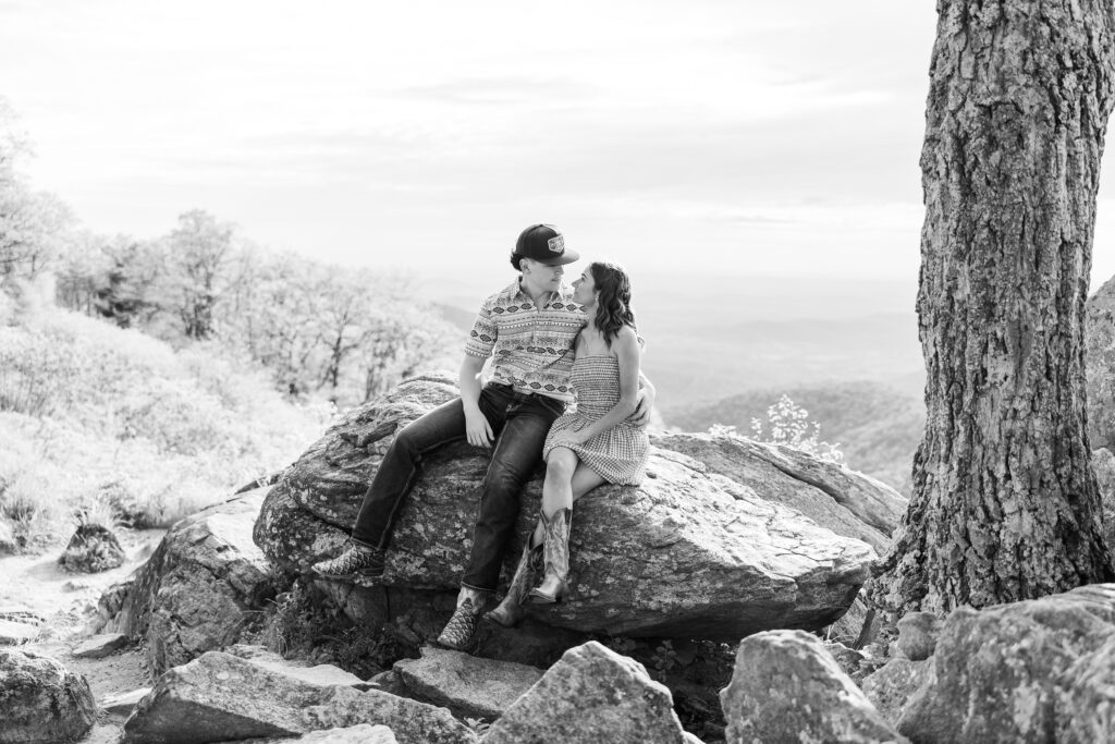 black and white couple photo session in Shenandoah National Park